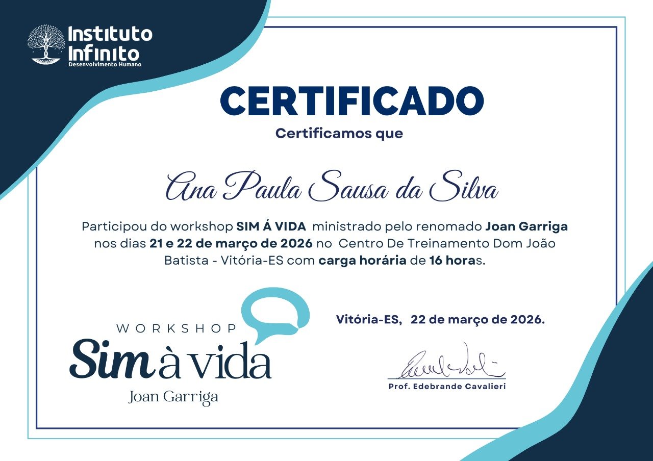 Certificado Exclusivo do Workshop